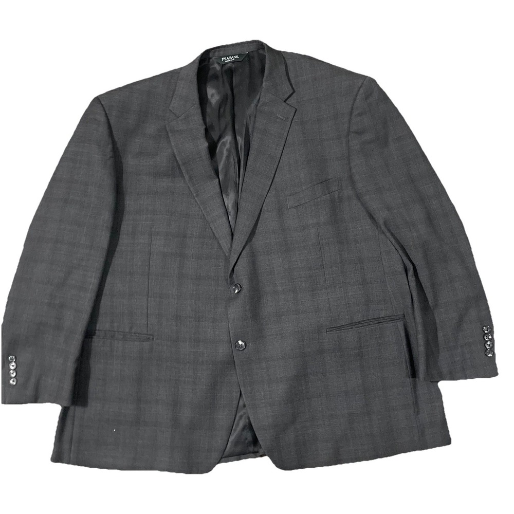 Jos. A. Bank Men's Wool Gray Plaid Double-Vented Blazer 54R Natural Stretch
